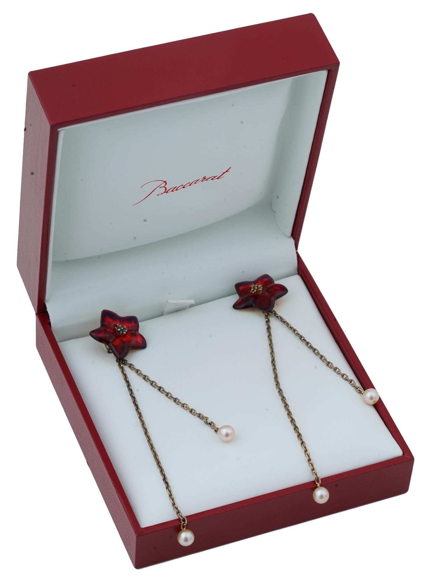 VINTAGE BACCARAT 18K GOLD RUBY LEAD CRYSTAL EARRINGS (1 of 5)