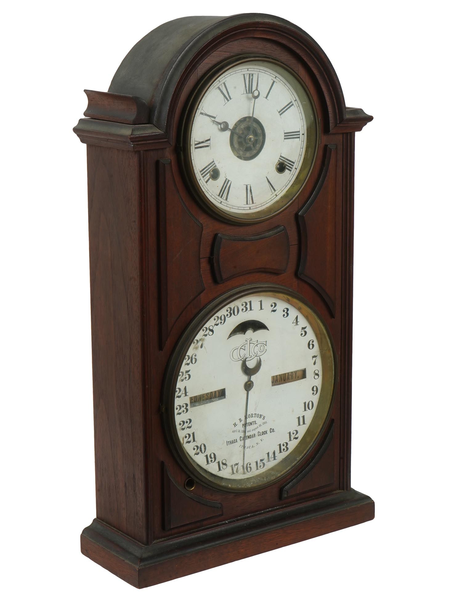 ANTIQUE ITHACA CALENDAR CO ROSEWOOD MANTEL CLOCK (1 of 11)