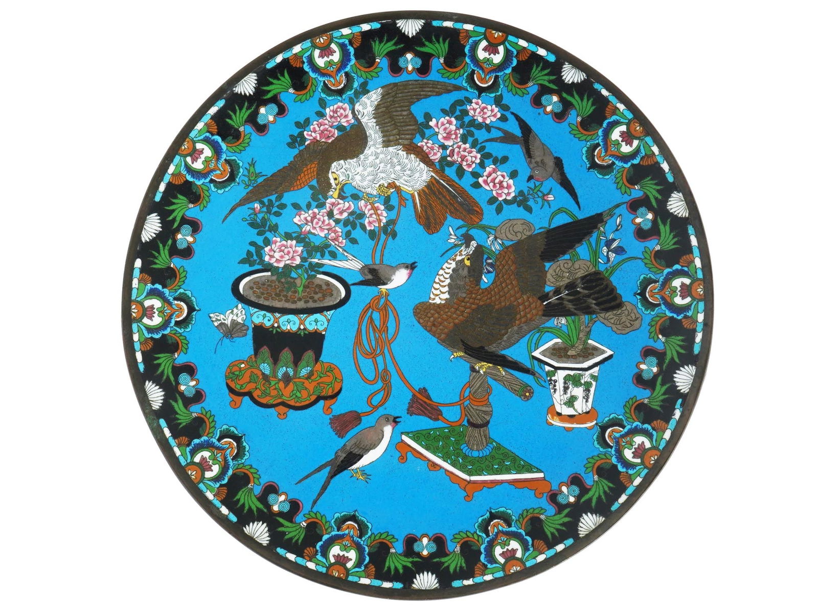 ANTIQUE JAPANESE MEIJI ERA CLOISONNE ENAMEL PLATE (1 of 4)
