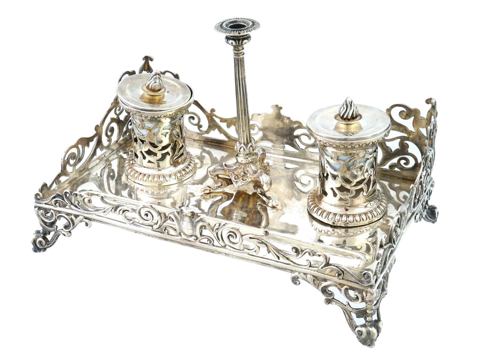 ANTIQUE ENGLISH VICTORIAN ERA SILVER INKWELL (1 of 10)