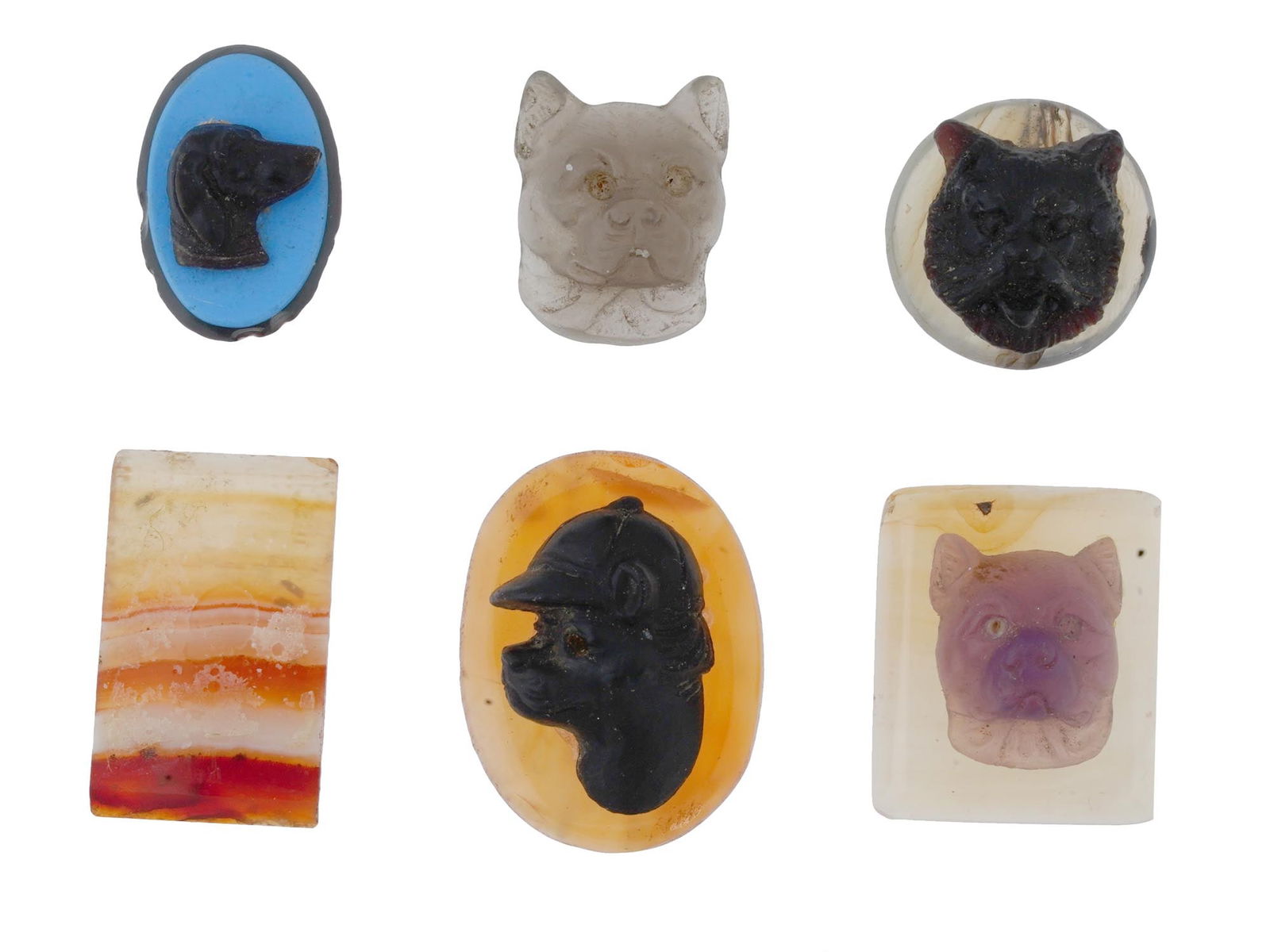 ANTIQUE GROUP OF FIVE DOG CAMEOS CA 19TH TO 20TH C (1 of 3)