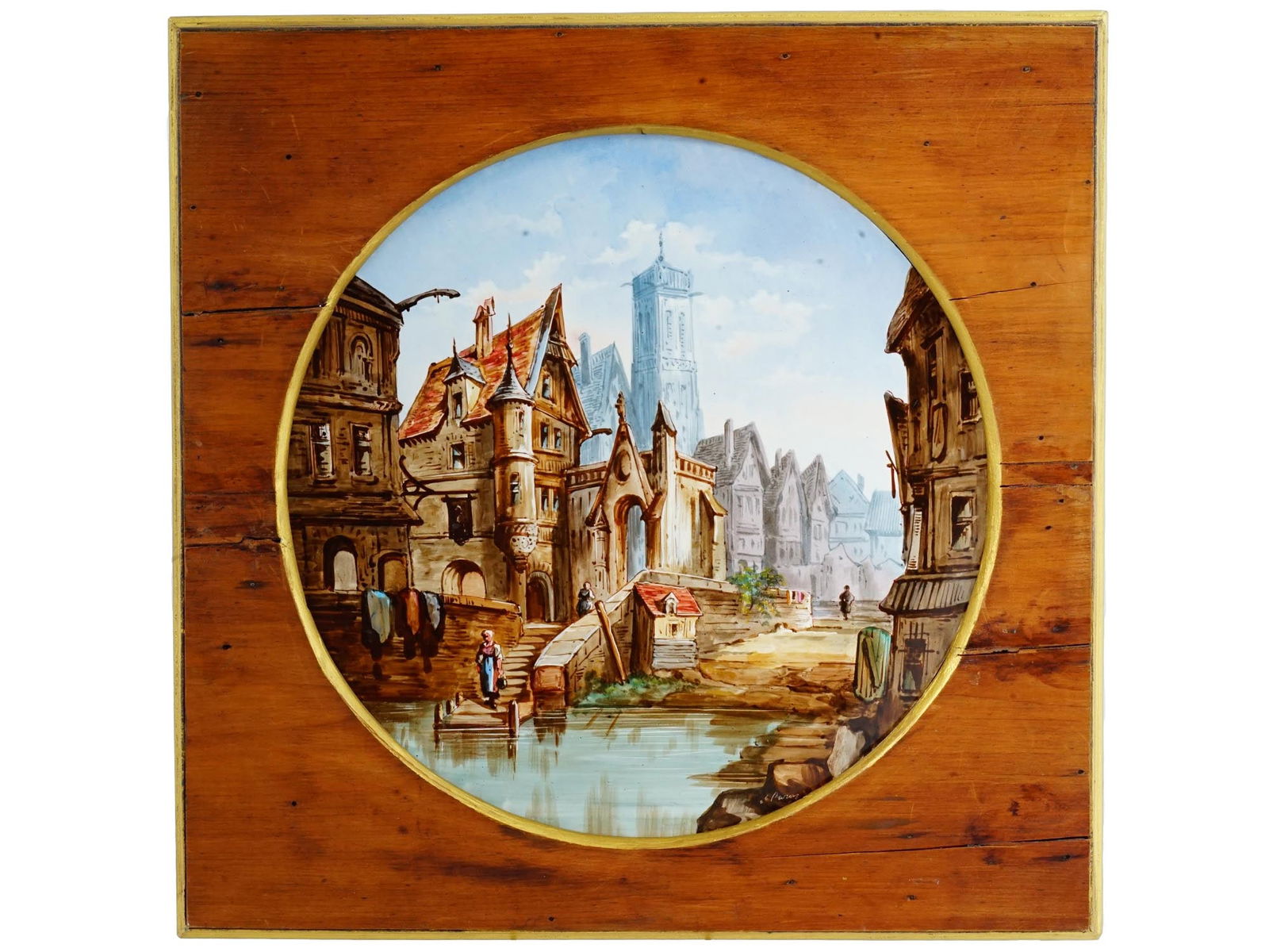 ANTIQUE ITALIAN ROUND FAIENCE PLAQUE SIGNED (1 of 8)