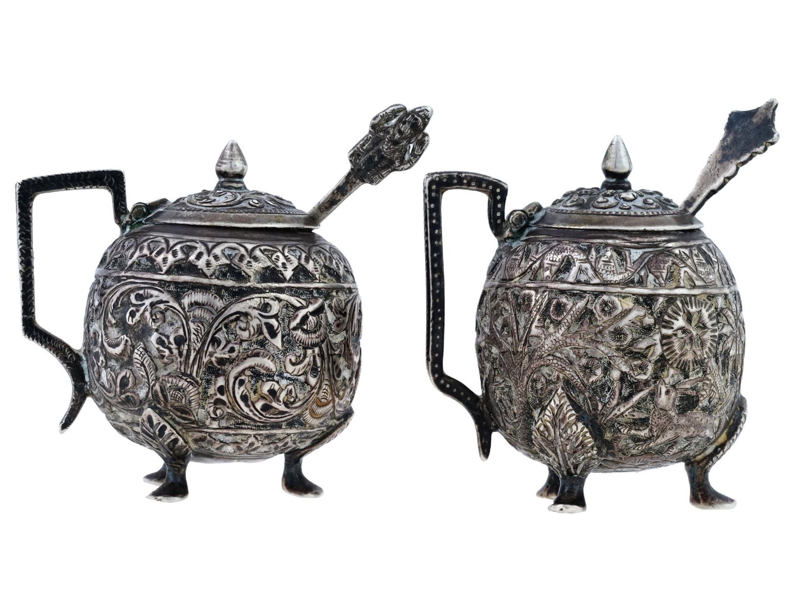 PAIR OF ANTIQUE INDIAN CHASED SALT CELLARS C 1890 (1 of 9)