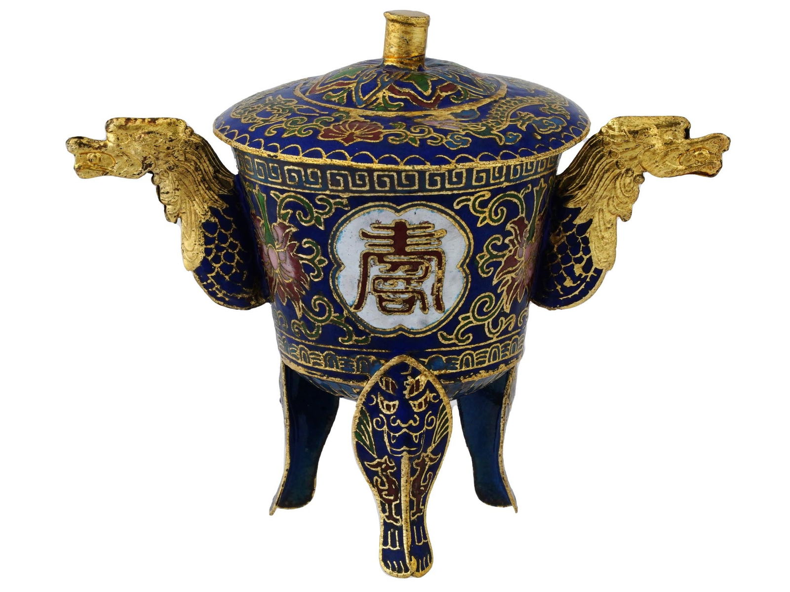 CHINESE COPPER CLOISONNE ENAMEL INCENSE BURNER (1 of 7)