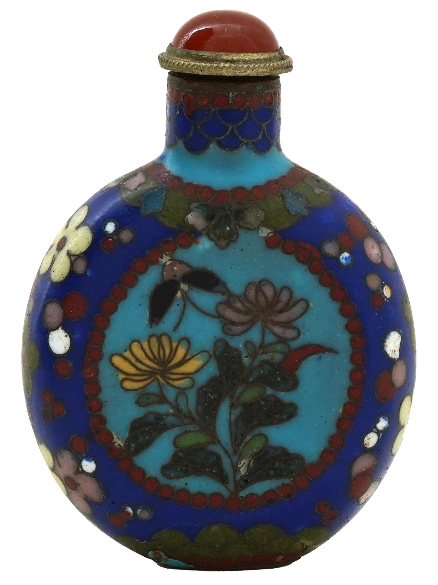 RARE ANTIQUE JAPANESE MEIJI CLOISONNE SNUFF BOTTLE (1 of 7)