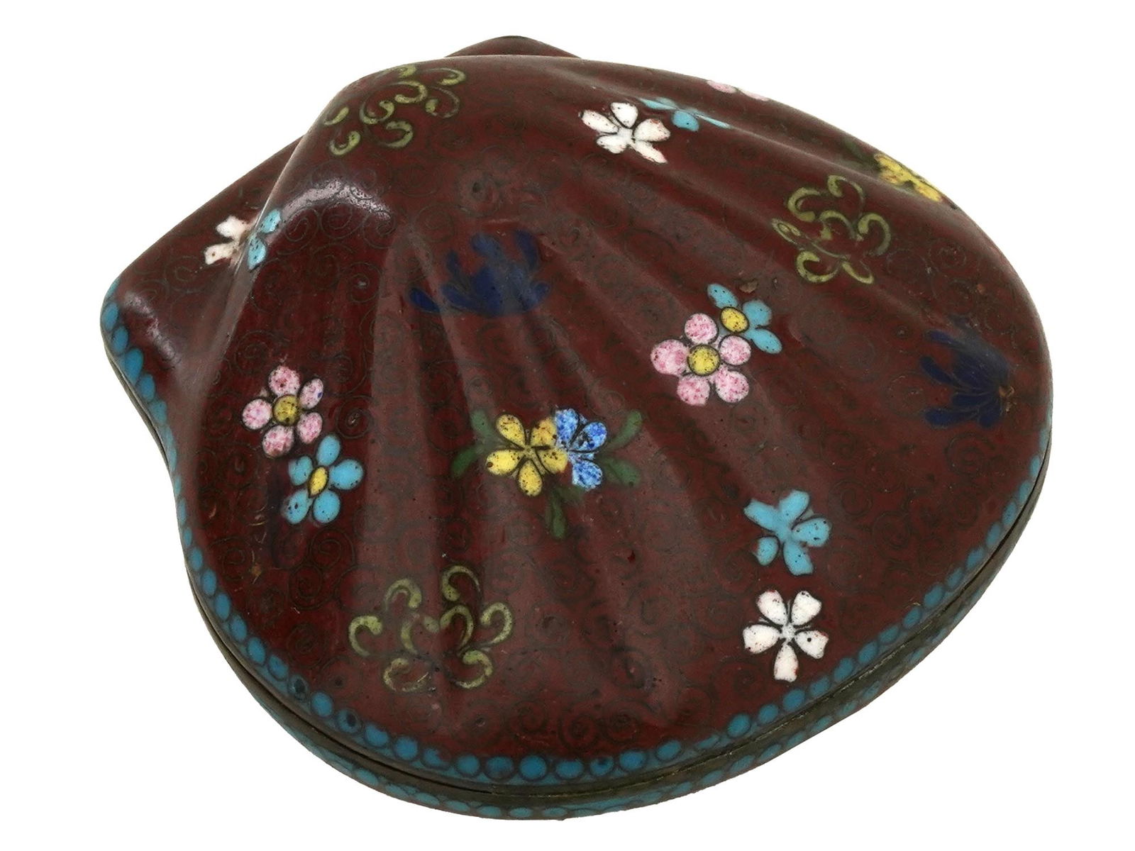 JAPANESE MEIJI SHELL FORM CLOISONNE ENAMEL KOGO BOX (1 of 4)
