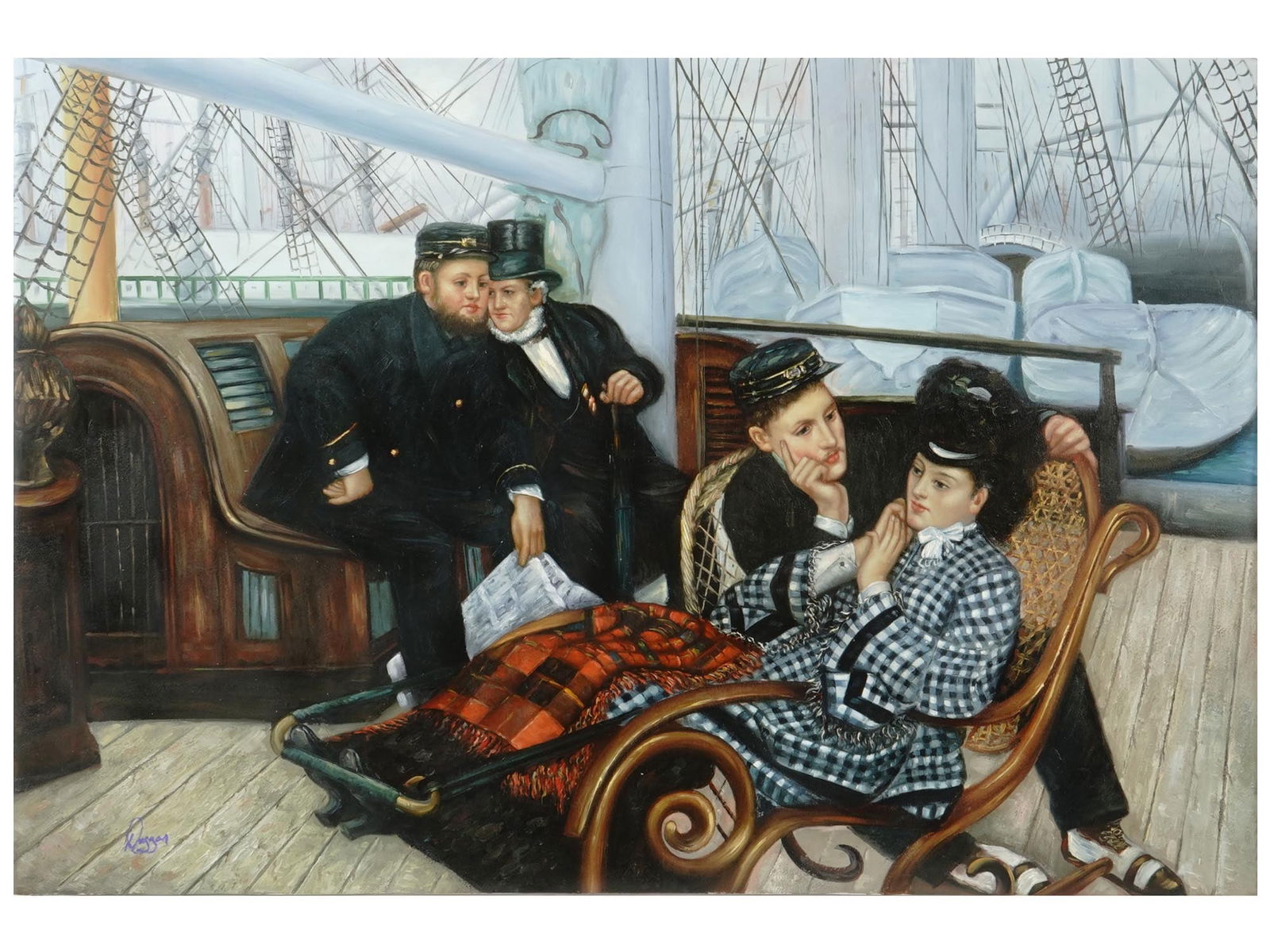 FRENCH SCHOOL OIL PAINTING AFTER JAMES TISSOT SIGNED (1 of 6)
