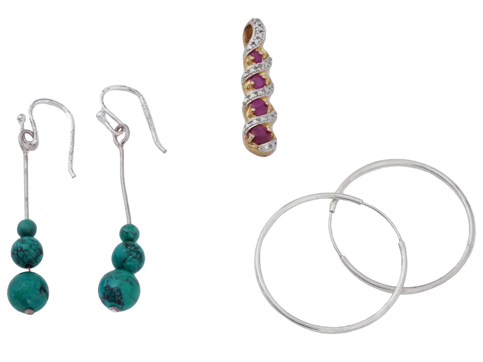 VINTAGE STERLING SILVER GEMSTONE EARRINGS AND PENDANT (1 of 7)