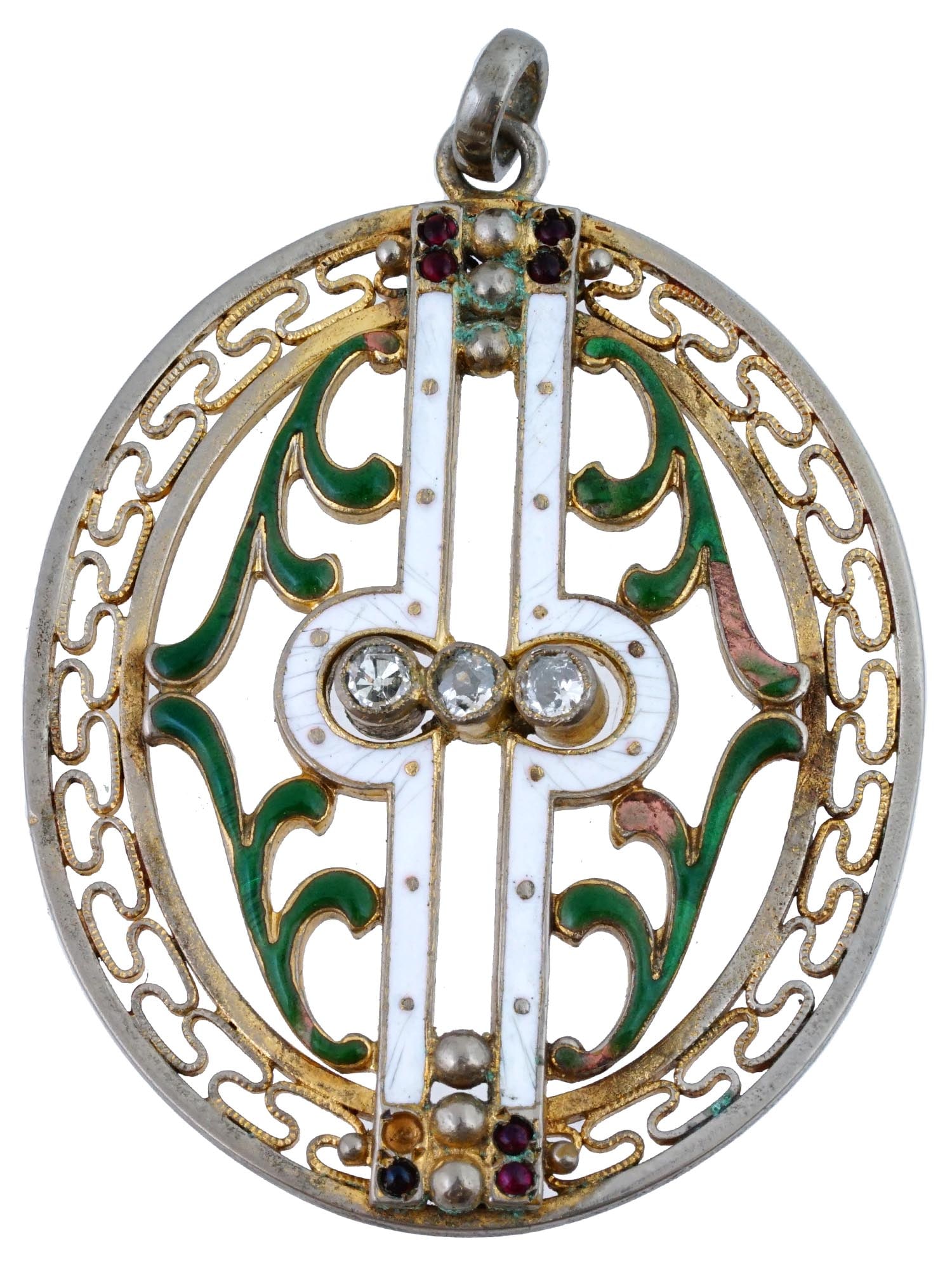 VINTAGE GILT AND ENAMELED PENDANT WITH GEMSTONES (1 of 3)