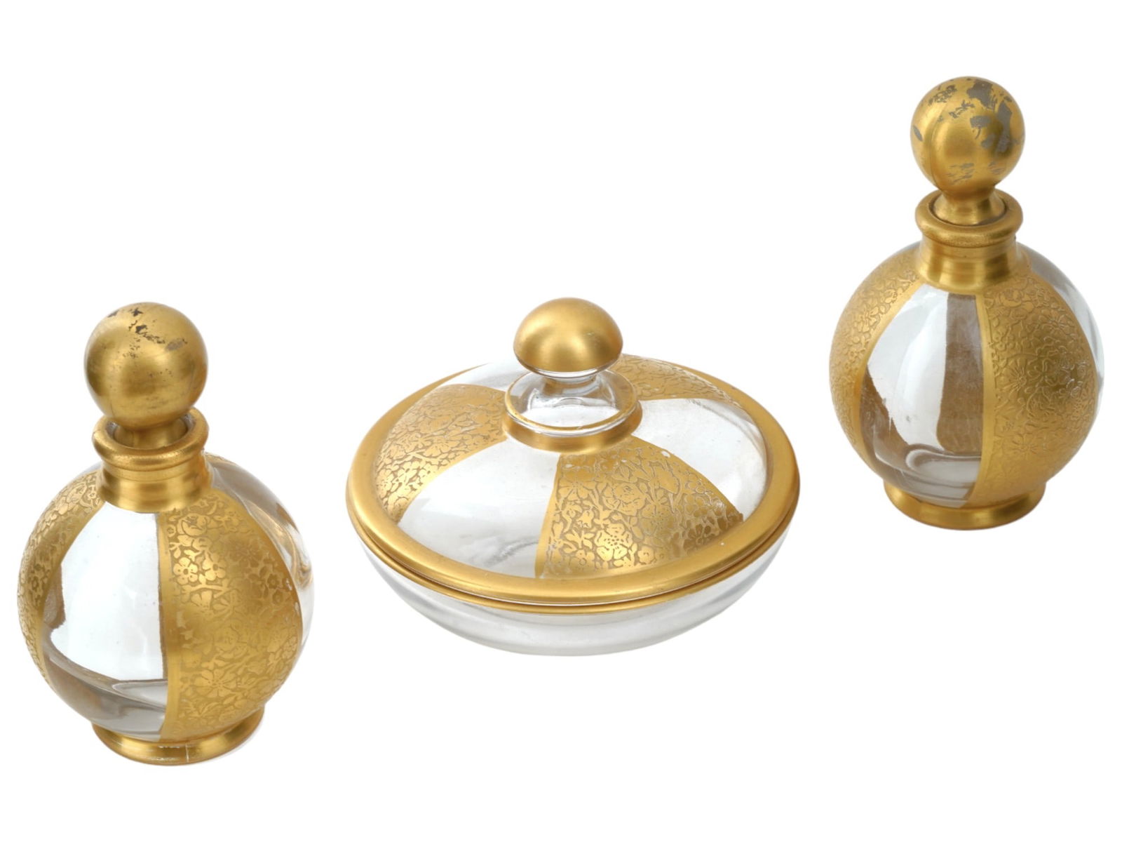 VINTAGE ART DECO TOILET GLASS SET BOTTLES AND BOWL (1 of 6)