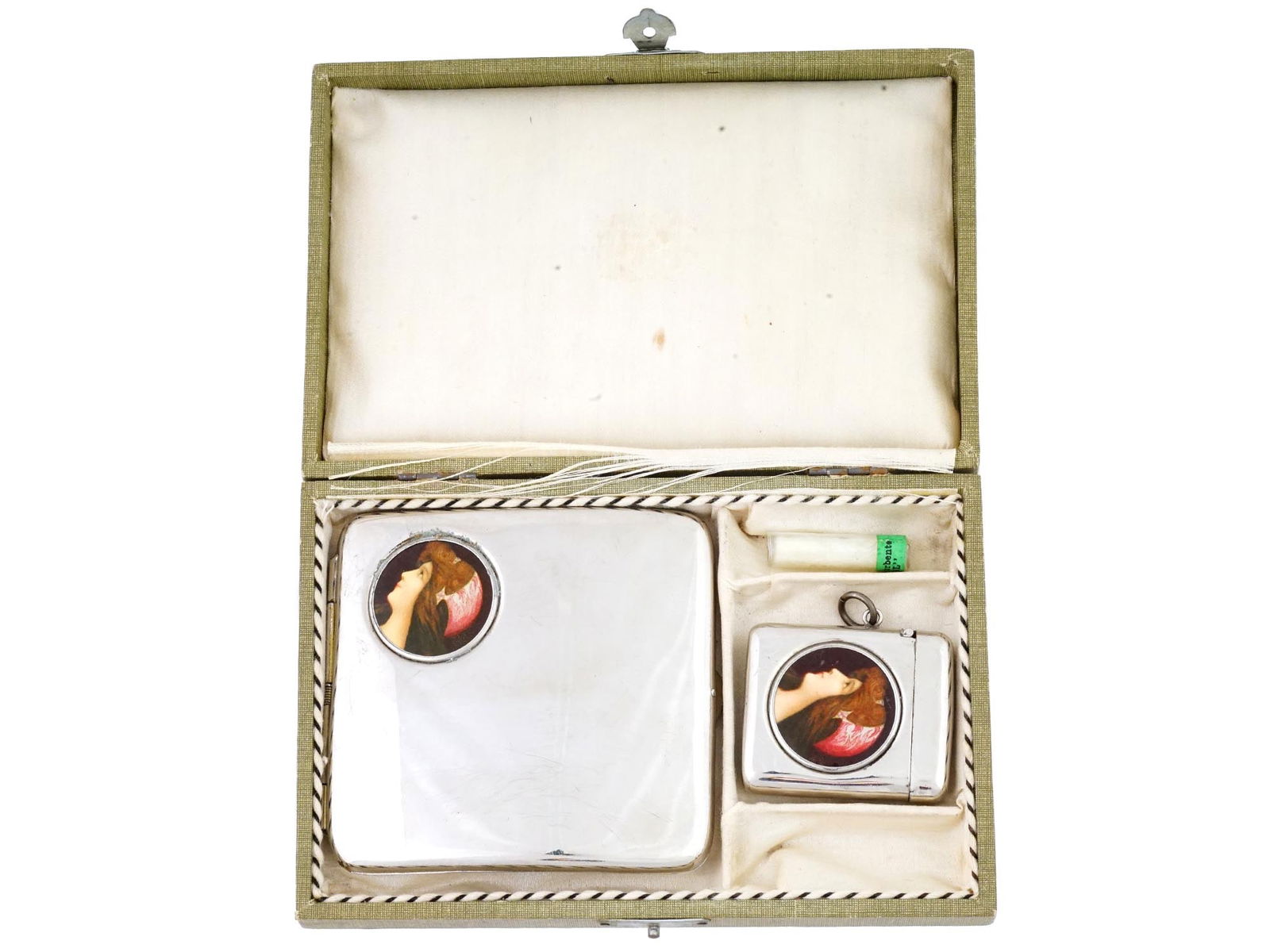 ANTIQUE SMOKING SET WITH MINIATURE PORTRAIT IOB (1 of 12)