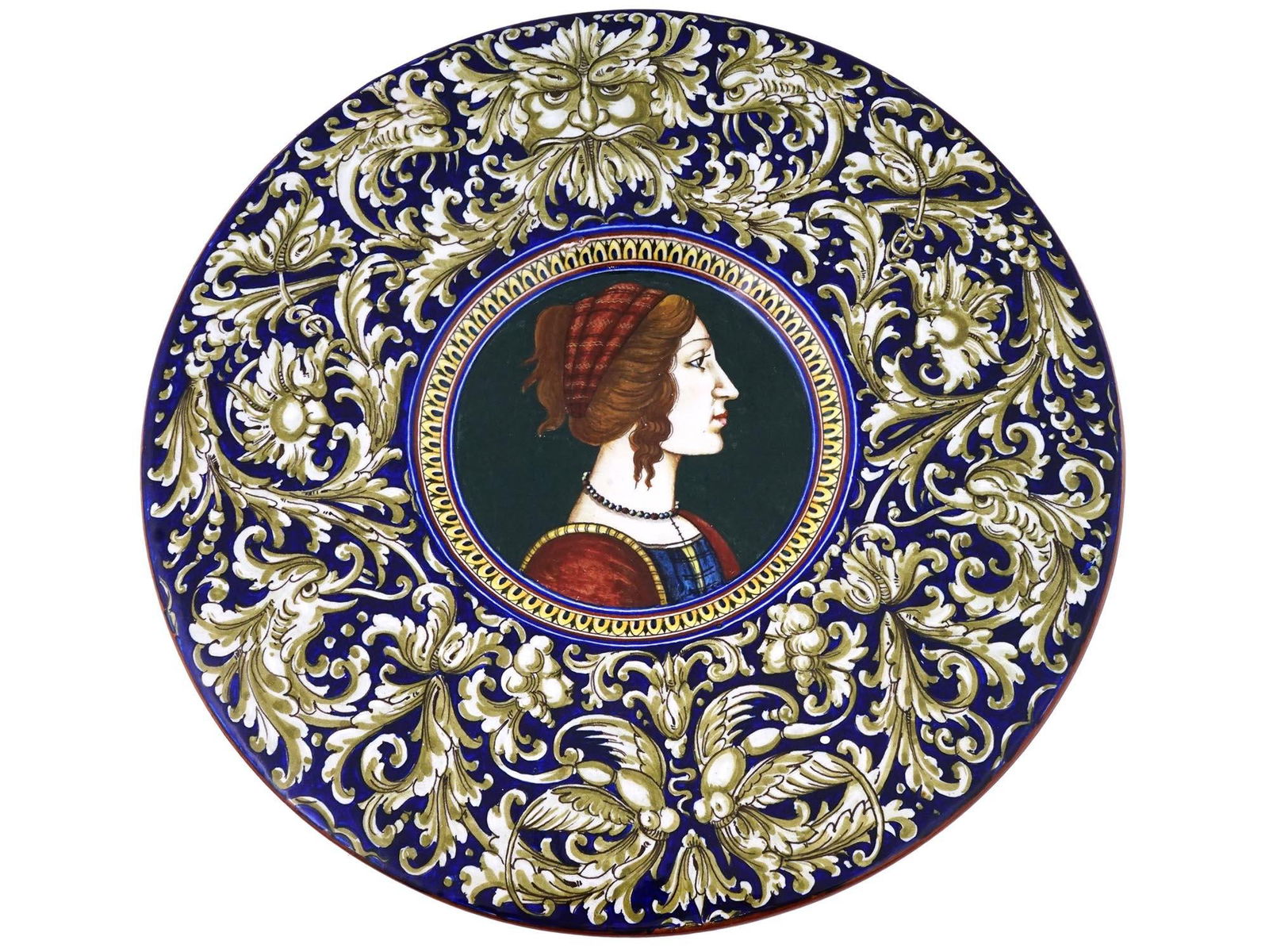 LARGE ANTIQUE ITALIAN GLAZED MAJOLICA CHARGER PLATE (1 of 8)