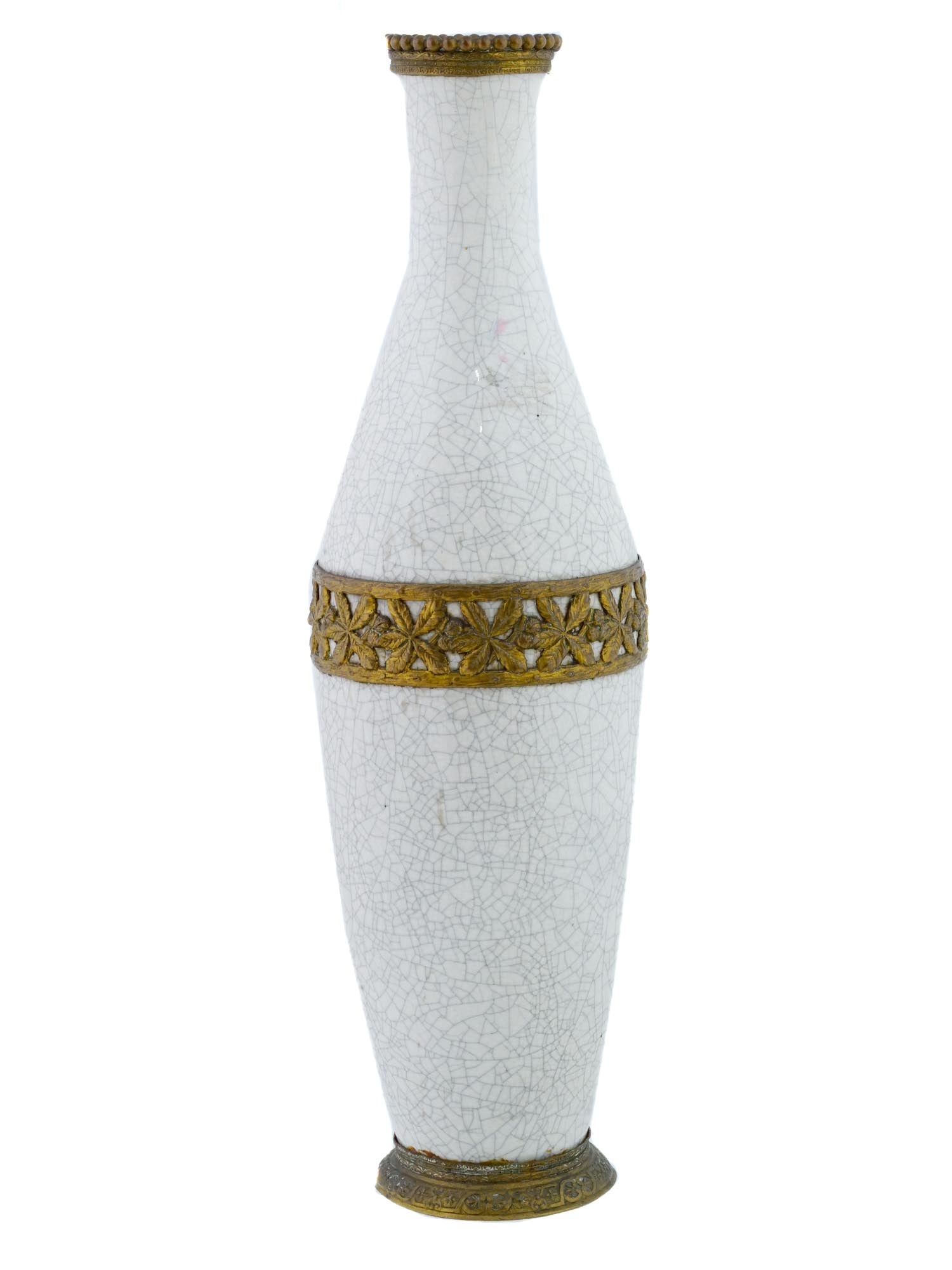 FRENCH CRACKED GLAZED CERAMIC BRASS MOUNTED VASE (1 of 10)