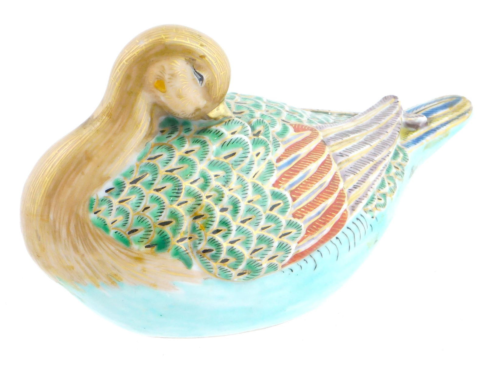 ASIAN HEREND MANNER PAINTED PORCELAIN FIGURE OF DUCK (1 of 8)