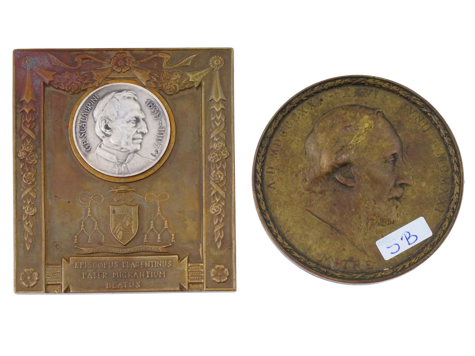 TWO ANTIQUE COMMEMORATIVE MEDALS SCALABRINI MITRE (1 of 9)