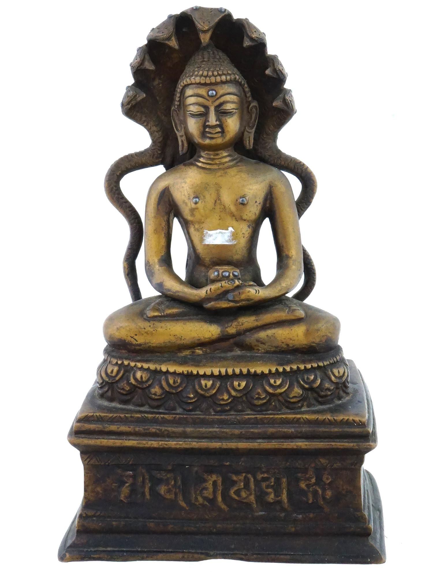 ANTIQUE NAGA ENTHRONED BUDDHA CAST BRONZE STATUE (1 of 8)