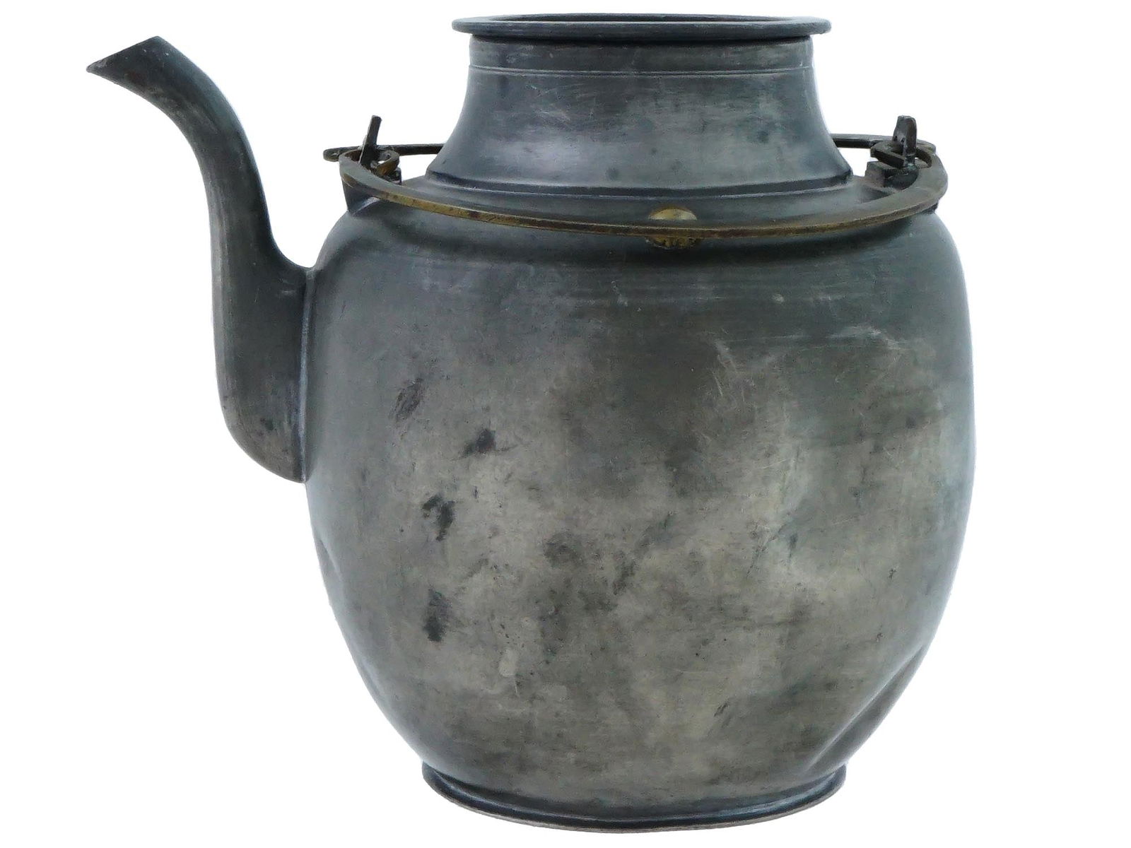 RARE ASIAN BRASS DOUBLE HANDLED PEWTER TEA POT (1 of 10)
