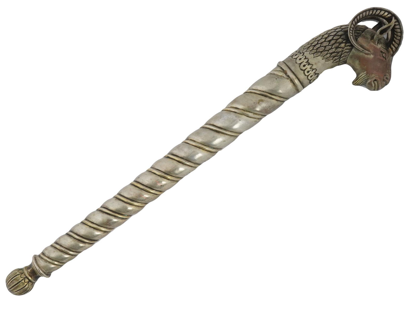 19TH CENTURY INDO PERSIAN ENGRAVED RAM HEAD MACE (1 of 6)