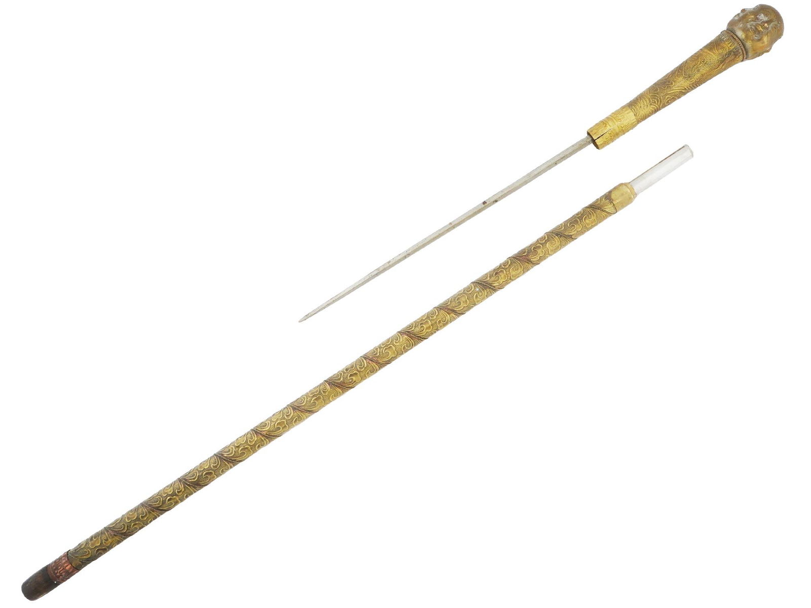 VINTAGE ASIAN MODEL SWORD CANE WITH BUDDHA FACES (1 of 9)