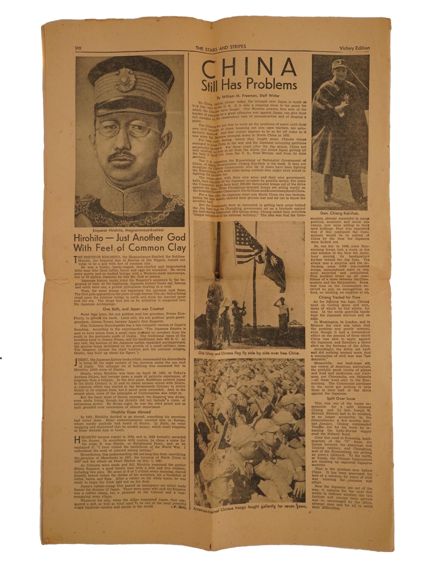1945 US VICTORY EDITION STARS AND STRIPES NEWSPAPER: An August 15, 1945 WWII Nazi German era US newspaper, Stars and Stripes, Victory Edition. Eight pages. The surrender of the Empire of Japan was announced by Imperial Japan on August 15 and formally si