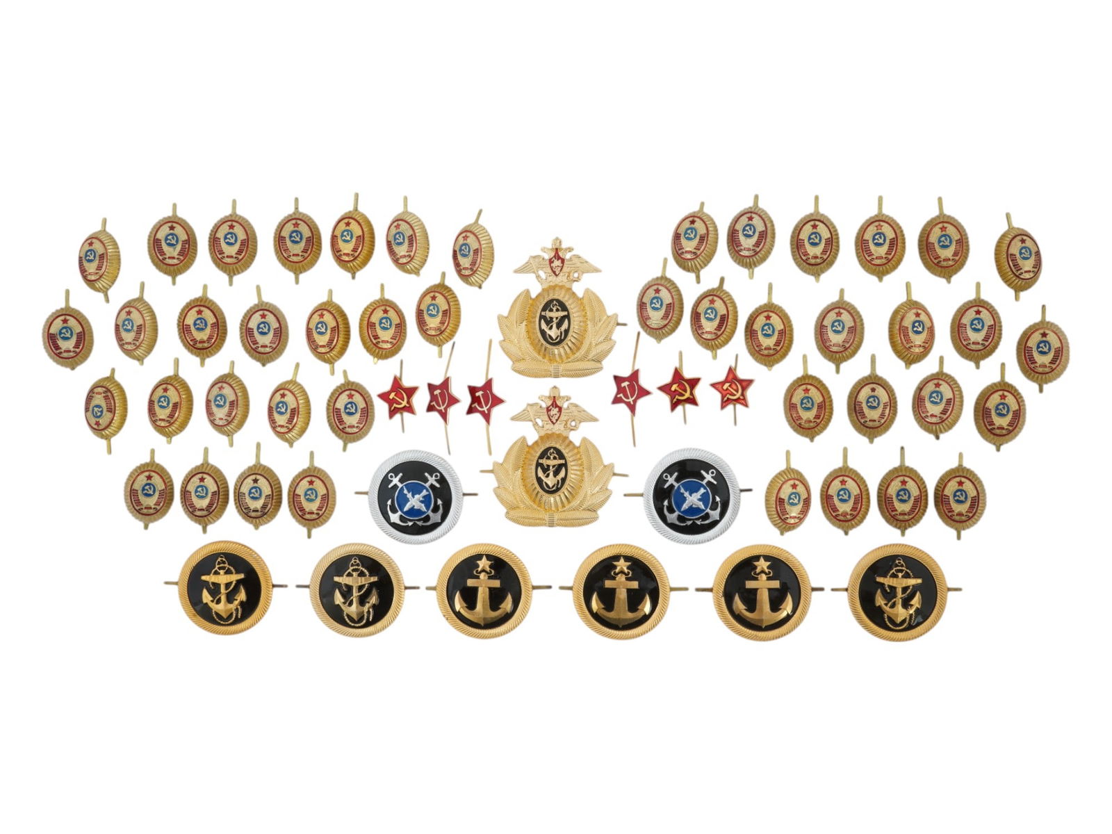 COLLECTION OF 60 SOVIET MILITARY UNIFORM HAT PINS (1 of 5)