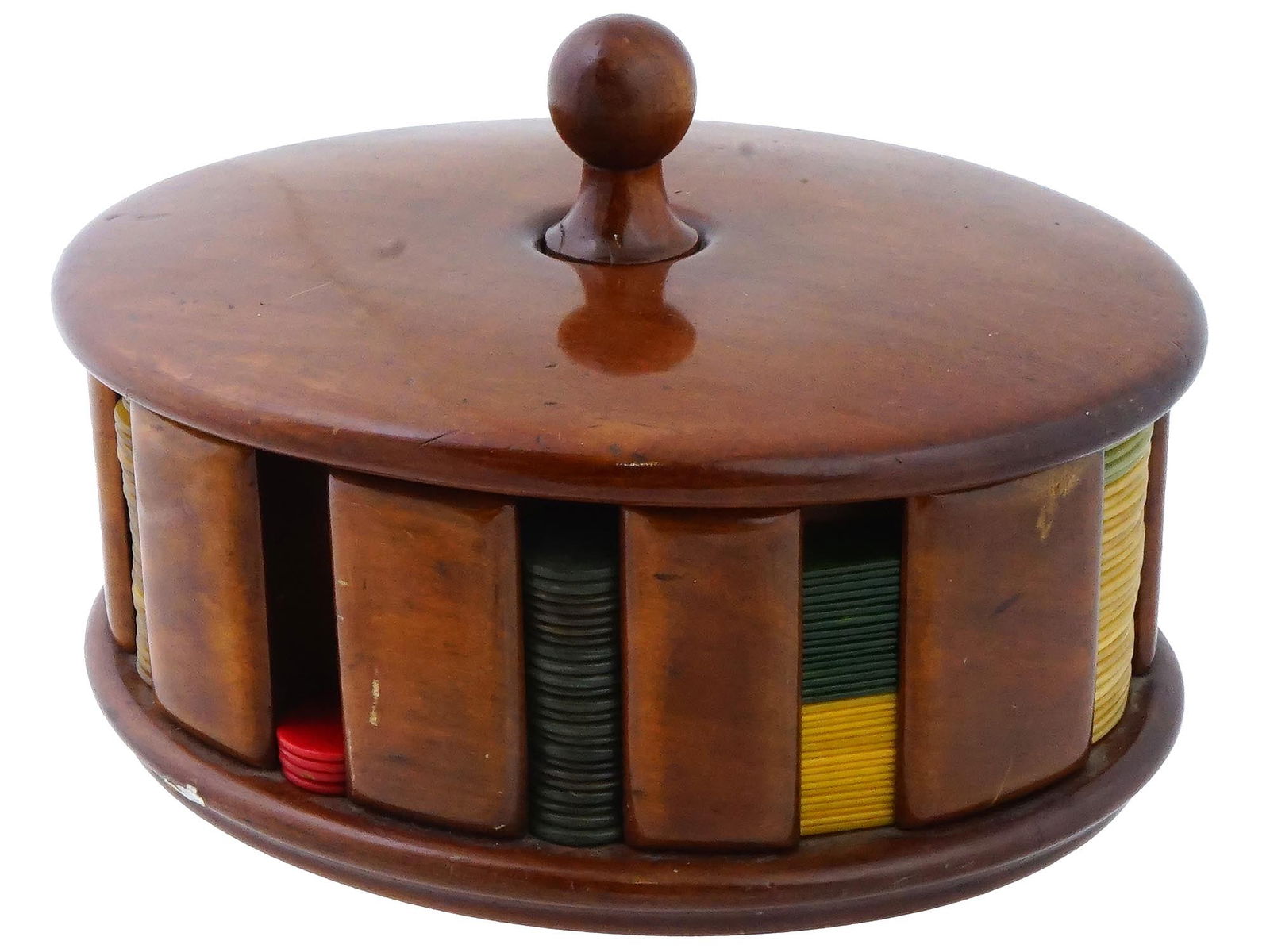 VINTAGE POKER SET IN AN OVAL WOODEN CONTAINER (1 of 9)