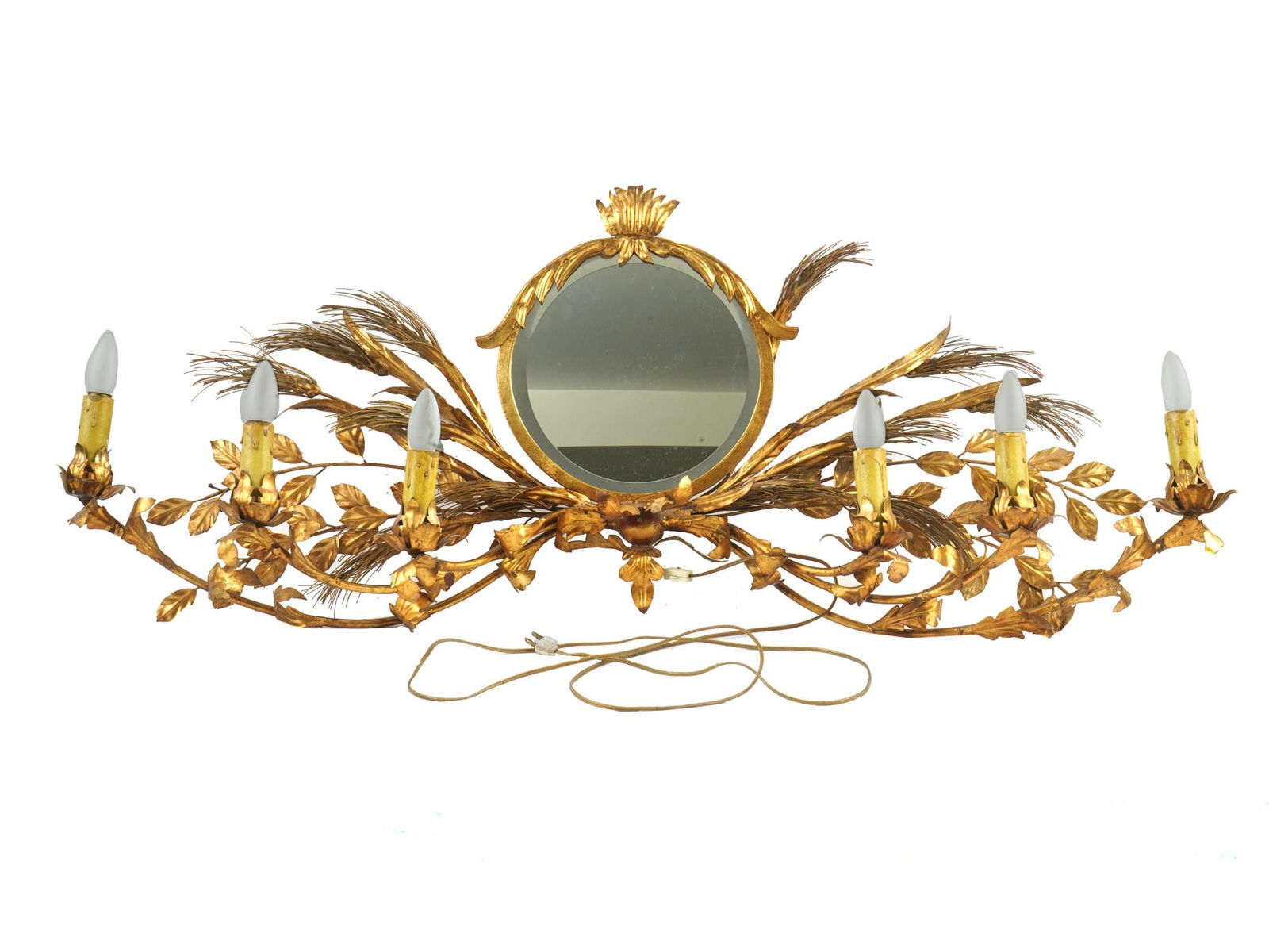 LARGE MID CENT GILT BRASS WALL SCONCE WITH MIRROR (1 of 4)
