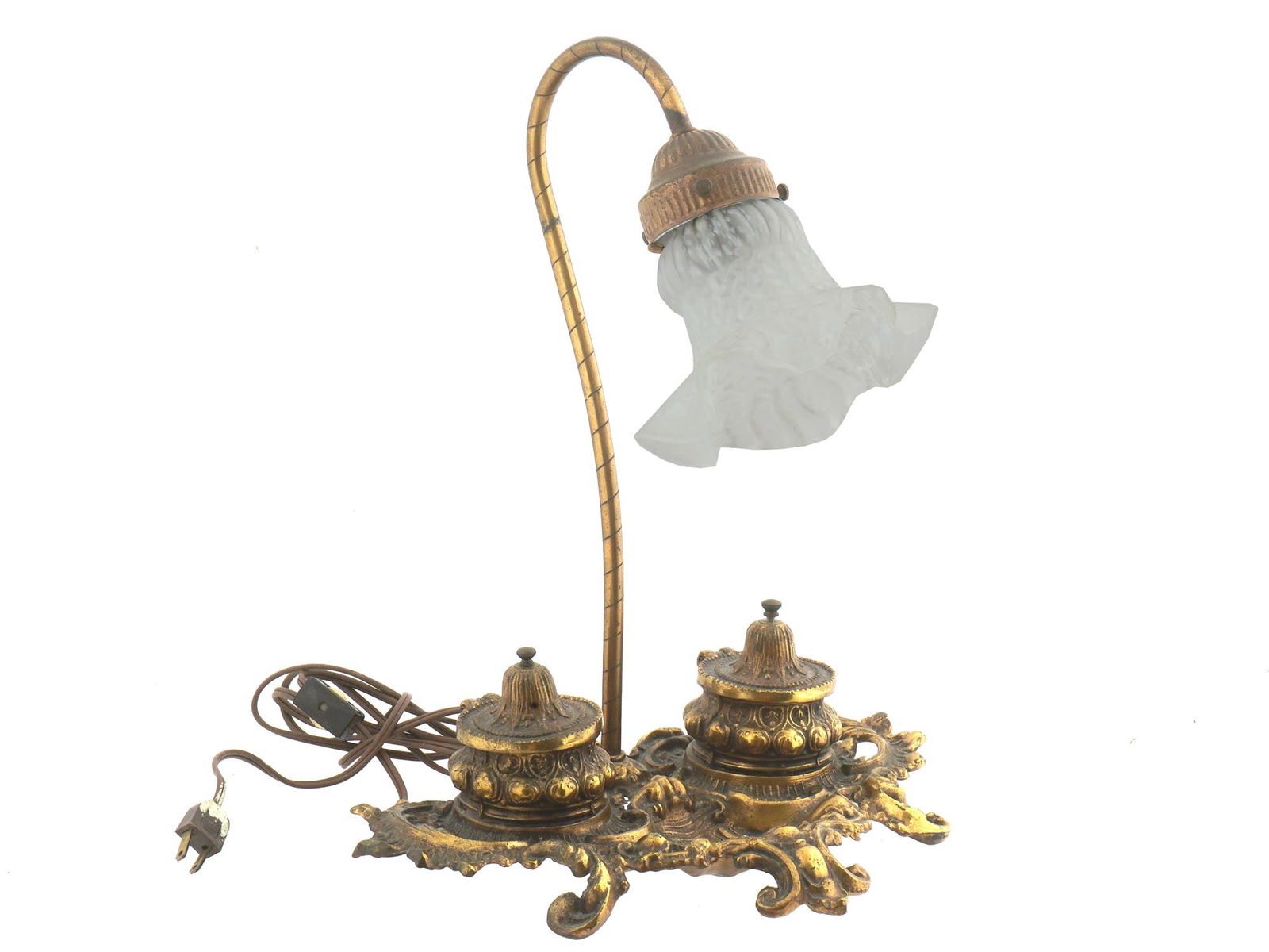 BRONZE HOLLYWOOD REGENCY TABLE LAMP W INKWELL (1 of 9)
