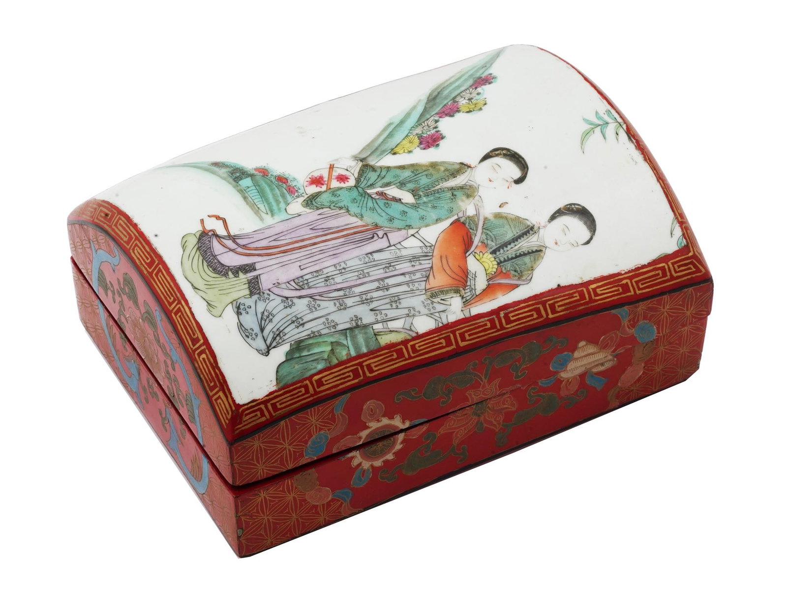 ANTIQUE CHINESE LACQUER PORCELAIN TRINKET BOX (1 of 7)