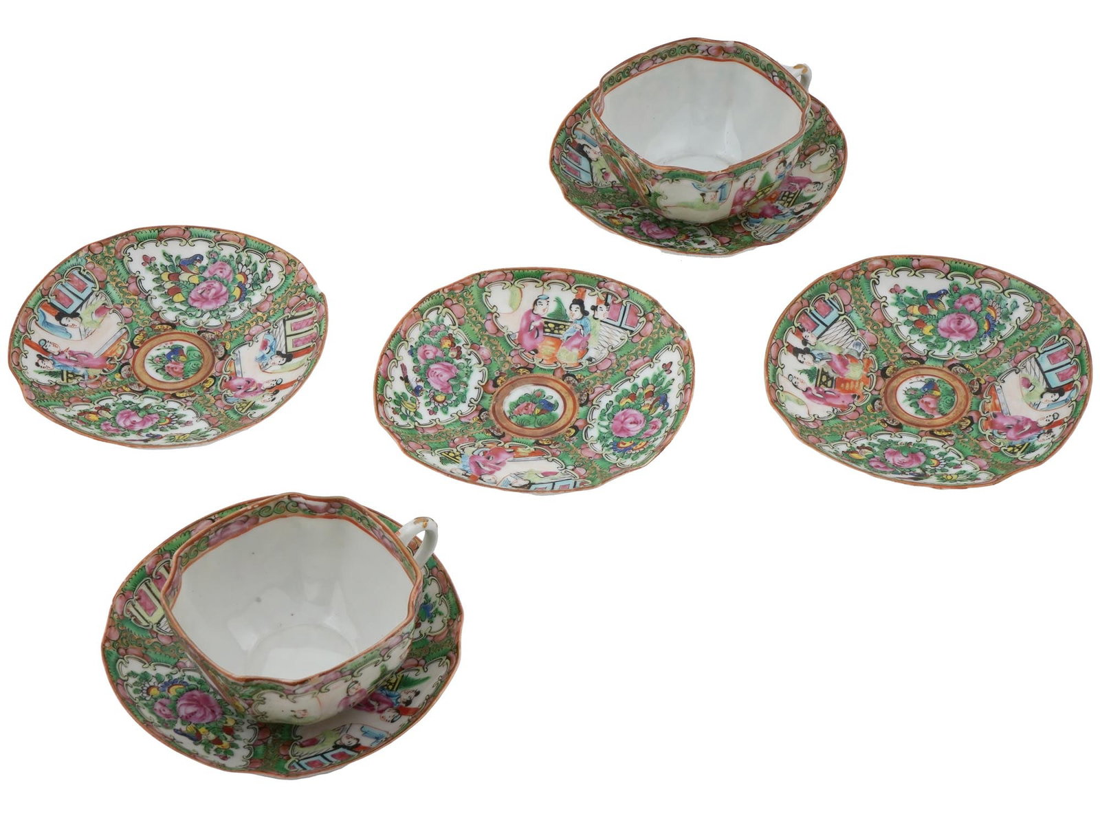 CHINESE PORCELAIN FAMILLE ROSE TEACUPS AND SAUCERS (1 of 9)