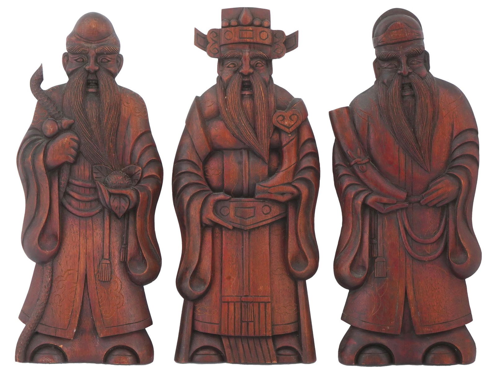 CHINESE WOOD CARVED SET OF FU LU SHOU FIGURINES (1 of 4)