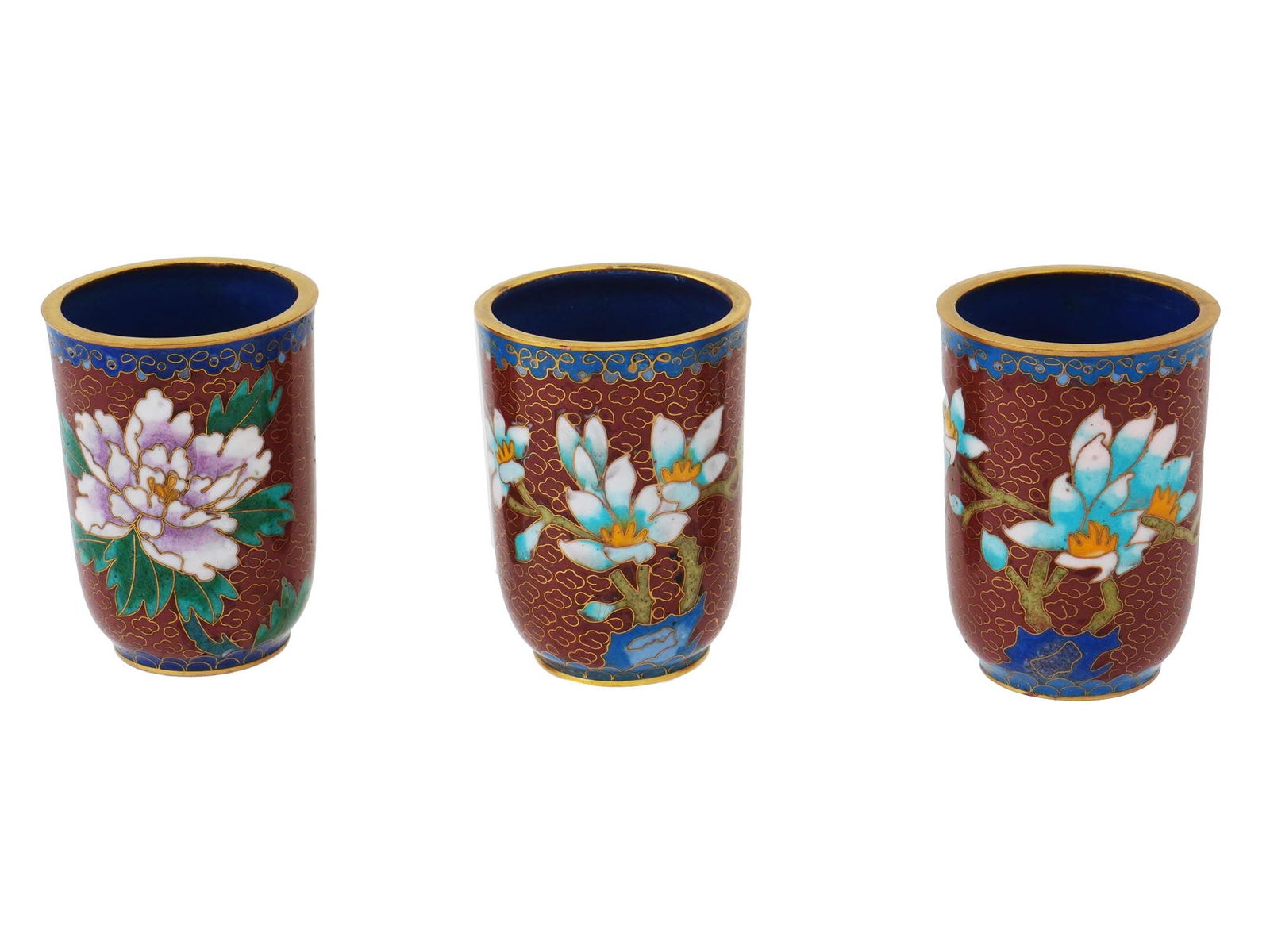 COLLECTION OF CHINESE FLORAL CLOISONNE ENAMEL CUPS (1 of 6)