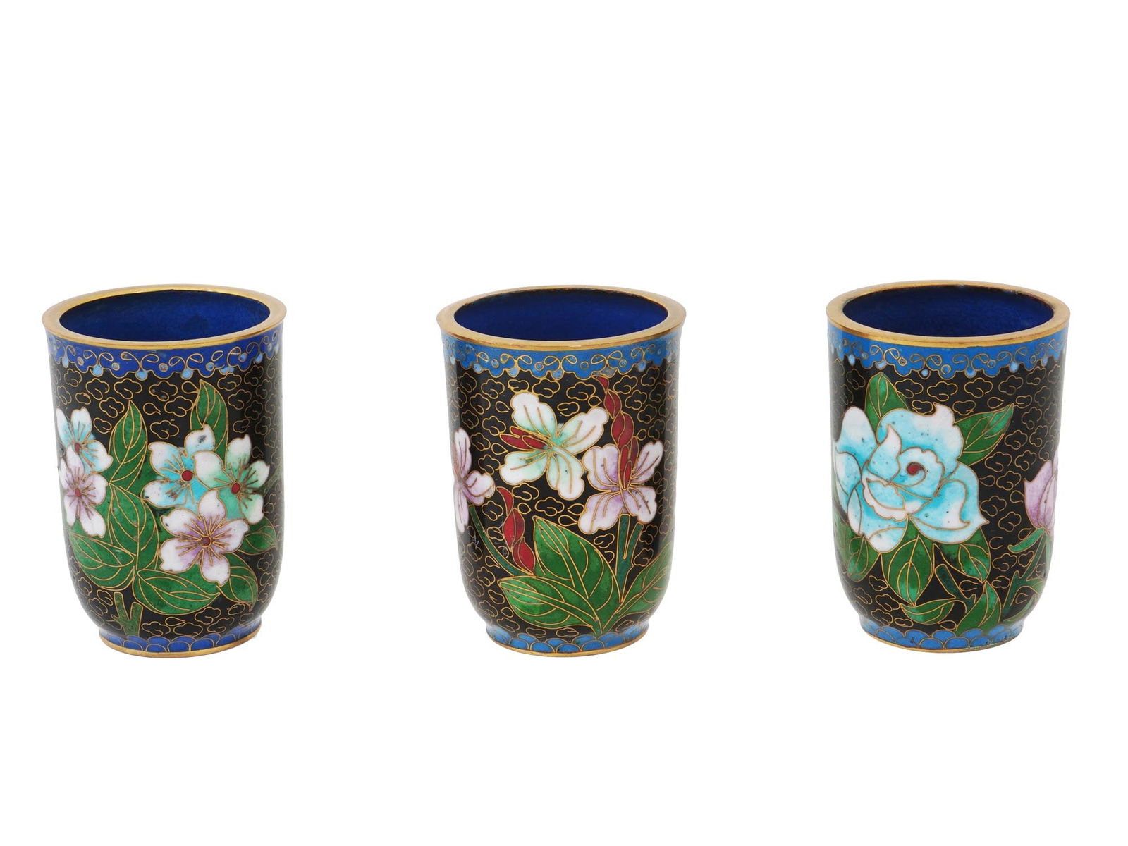 COLLECTION OF CHINESE FLORAL CLOISONNE ENAMEL CUPS (1 of 6)