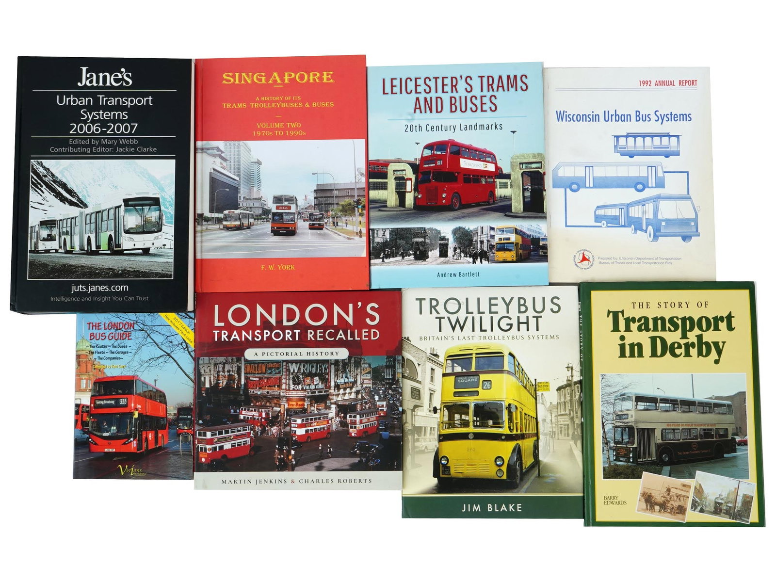 8 BOOKS AND MAGAZINES TROLLEYBUSES AND BUSES: A large collection of 8 books and magazines dedicated to urban public transport, trolleybuses and buses. Janes, Urban Transport Systems 2006-2007. Singapore, A History of the Trams, Trolleybuses and B