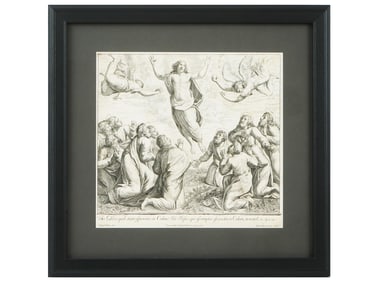 VINTAGE ITALIAN ETCHING ASCENSION AFTER RAPHAEL
