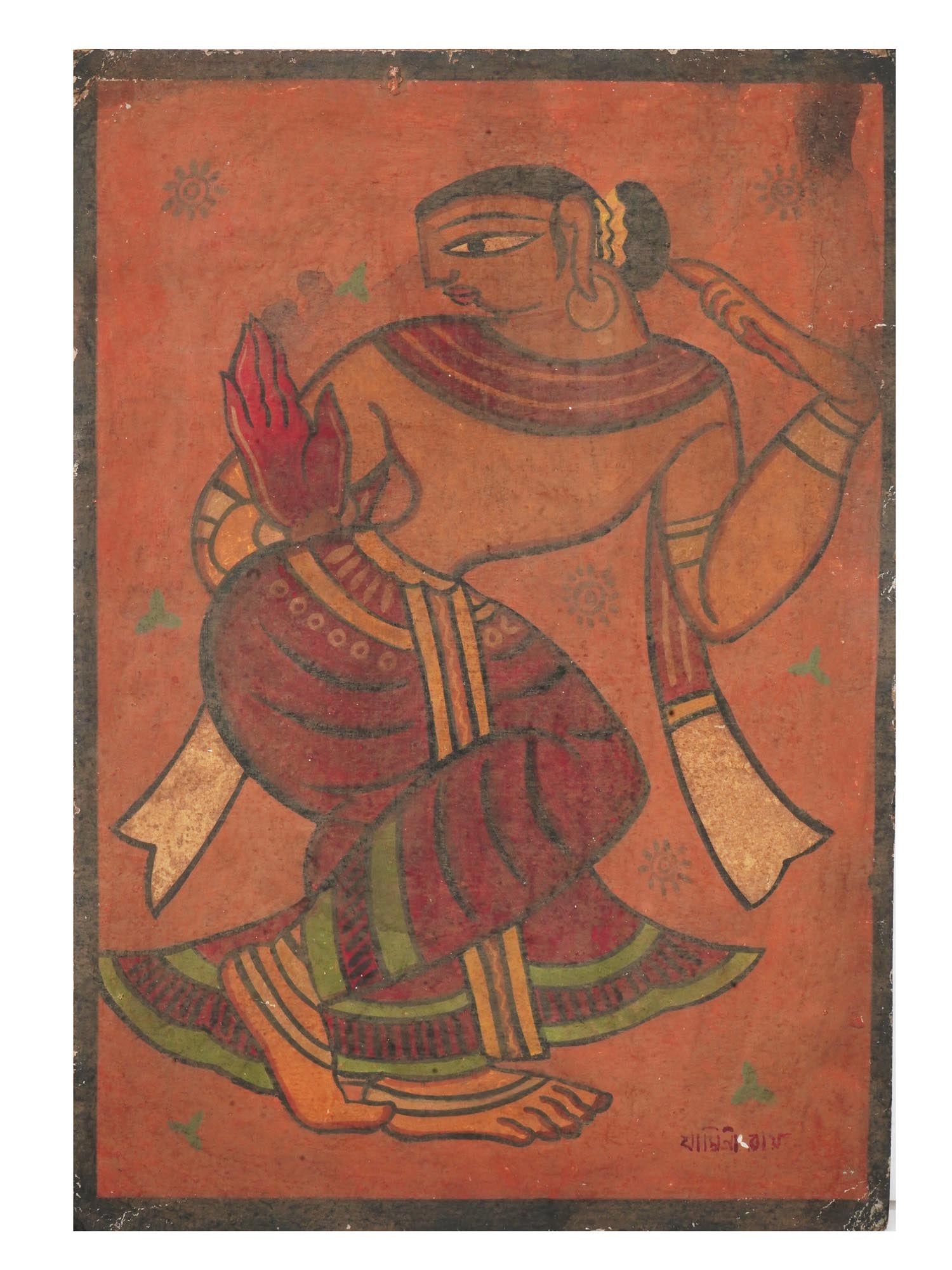 INDIAN OIL PAINTING FEMALE DANCER BY JAMINI ROY (1 of 4)