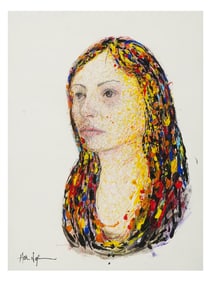 ATTR HOM NGUYEN FRENCH MIXED MEDIA PORTRAIT PAINTING