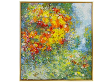 AMERICAN OIL PAINTING FLOWERS BY AMOS HARTFORD