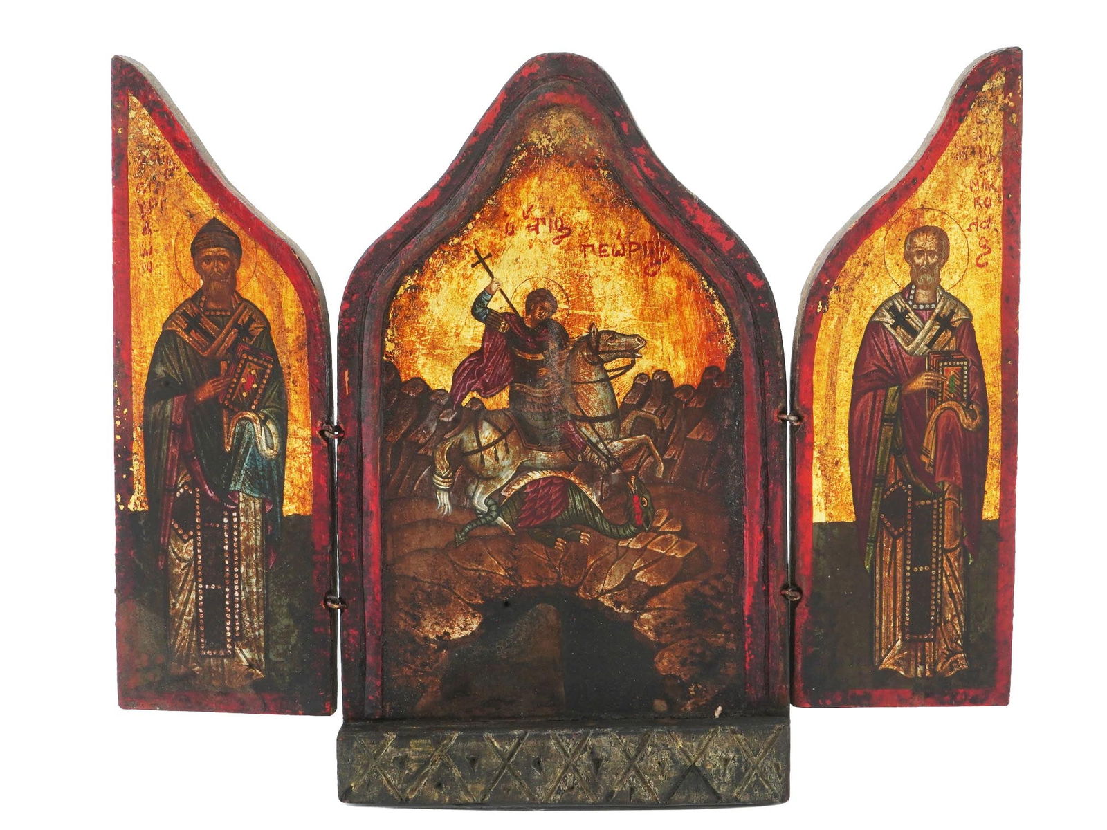 ANTIQUE GREEK ORTHODOX TRIPTYCH ICON OF ST GEORGE (1 of 9)