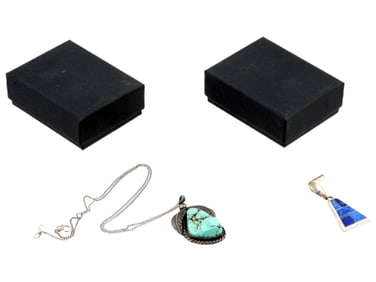 VINTAGE TURQUOISE ENAMEL SILVER NECKLACE PENDANTS