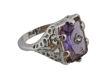 VINTAGE GEMSTONE DIAMOND STERLING SILVER RING