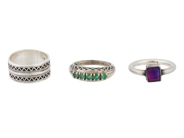 VINTAGE STERLING SILVER GEMSTONE AND NIELLO RINGS