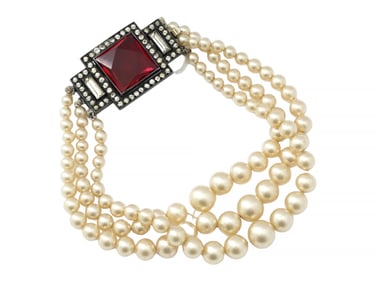 VTG ART DECO PEARLS AND STERLING SILVER BRACELET