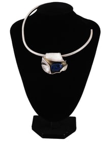 DESIGNER STERLING SILVER LAPIS LAZULI CUFF NECKLACE