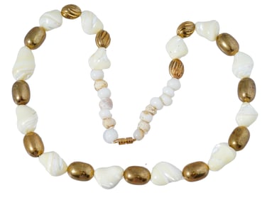 ANTIQUE MOTHER OF PEARL GOLD PLATED BEADS NECKLACE