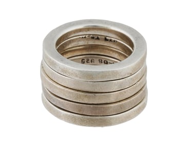 FIVE STACKABLE MEXICAN STERLING SILVER RINGS