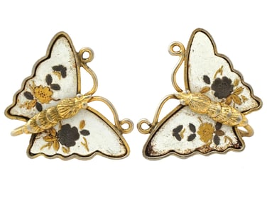 VINTAGE JAPANESE AMITA MIXED METAL ENAMEL EARRINGS