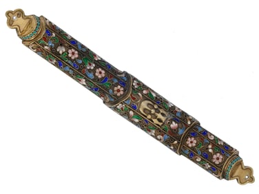RUSSIAN JUDAICA SILVER CLOISONNE ENAMEL MEZUZAH