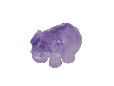 RUSSIAN CARVED AMETHYST GOLD AND RUBY ELEPHANT FIGURE
