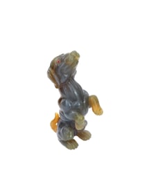 RUSSIAN CARVED AGATE DOG FIGURE W GOLD AND RUBY EYES